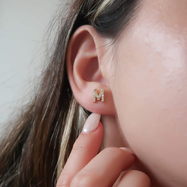Gold CZ Initial Stud Earrings